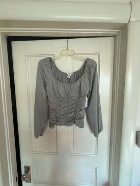 Love Wish Ruched Long Sleeve Square Neck Top in Sage